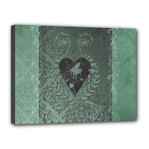 Elegant Heart With Piano And Clef On Damask Background Canvas 16  X 12  (stretched) by FantasyWorld7