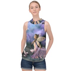 Little Fairy With Dove High Neck Satin Top by FantasyWorld7