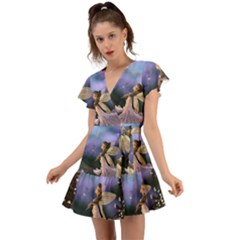 Little Fairy With Dove Flutter Sleeve Wrap Dress by FantasyWorld7