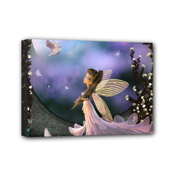 Little Fairy With Dove Mini Canvas 7  x 5  (Stretched)