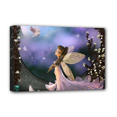 Little Fairy With Dove Deluxe Canvas 18  X 12  (stretched) by FantasyWorld7