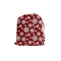 Snowflakes On Red Drawstring Pouch (medium) by bloomingvinedesign