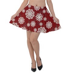 Snowflakes On Red Velvet Skater Skirt by bloomingvinedesign