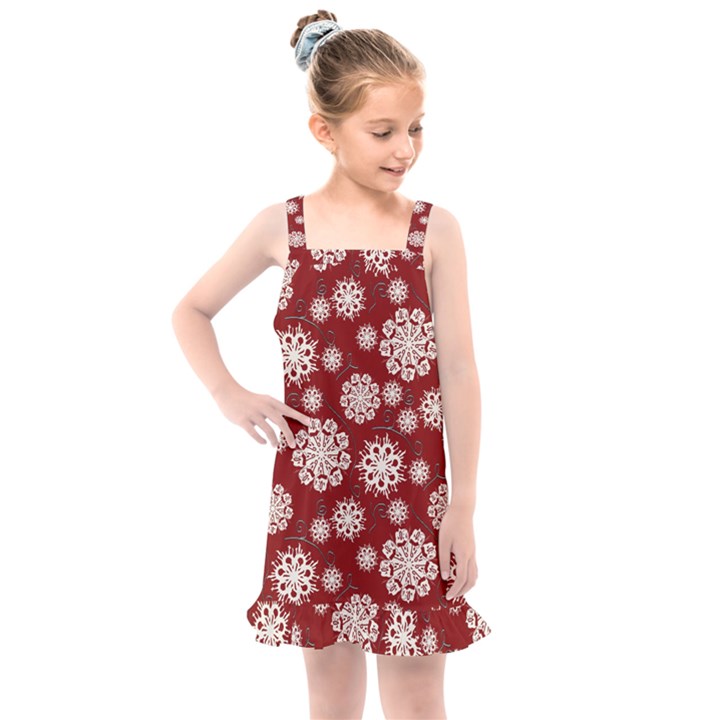 Snowflakes on Red Kids  Overall Dress