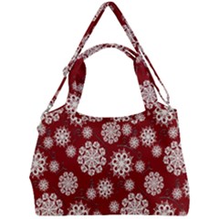 Snowflakes On Red Double Compartment Shoulder Bag by bloomingvinedesign