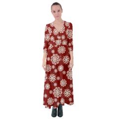 Snowflakes On Red Button Up Maxi Dress by bloomingvinedesign