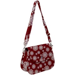 Snowflakes On Red Saddle Handbag by bloomingvinedesign