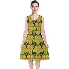 Biohazard Sign V-neck Midi Sleeveless Dress  by ArtworkByPatrick