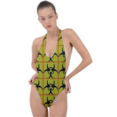 Biohazard Sign Backless Halter One Piece Swimsuit