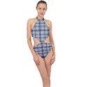 Tartan Design 2 Halter Side Cut Swimsuit View1