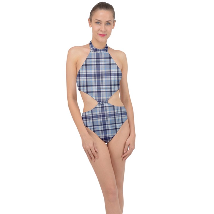 Tartan Design 2 Halter Side Cut Swimsuit