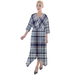 Tartan Design 2 Quarter Sleeve Wrap Front Maxi Dress