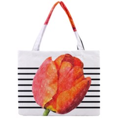 Tulip Watercolor Red And Black Stripes Mini Tote Bag by picsaspassion