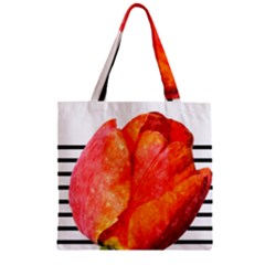 Tulip Watercolor Red And Black Stripes Zipper Grocery Tote Bag by picsaspassion