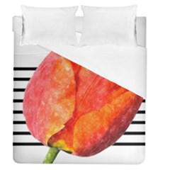 Tulip Watercolor Red And Black Stripes Duvet Cover (queen Size) by picsaspassion