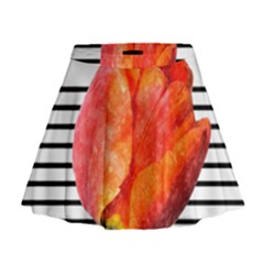 Tulip Watercolor Red And Black Stripes Mini Flare Skirt by picsaspassion