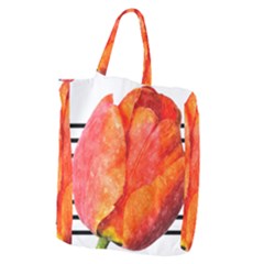 Tulip Watercolor Red And Black Stripes Giant Grocery Tote by picsaspassion