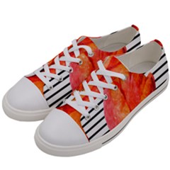 Tulip Watercolor Red And Black Stripes Women s Low Top Canvas Sneakers by picsaspassion