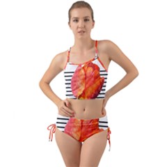 Tulip Watercolor Red And Black Stripes Mini Tank Bikini Set by picsaspassion