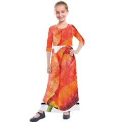 Tulip Watercolor Red And Black Stripes Kids  Quarter Sleeve Maxi Dress by picsaspassion