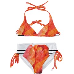 Tulip Watercolor Red And Black Stripes Kids  Classic Bikini Set by picsaspassion