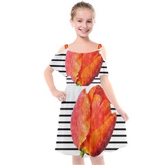 Tulip Watercolor Red And Black Stripes Kids  Cut Out Shoulders Chiffon Dress by picsaspassion