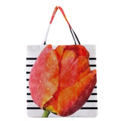 Tulip Watercolor Red And Black Stripes Grocery Tote Bag by picsaspassion