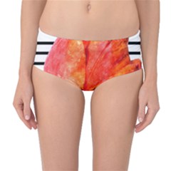 Tulip Watercolor Red And Black Stripes Mid-waist Bikini Bottoms by picsaspassion