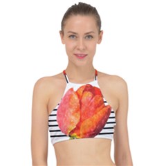 Tulip Watercolor Red And Black Stripes Racer Front Bikini Top