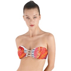 Tulip Watercolor Red And Black Stripes Twist Bandeau Bikini Top by picsaspassion