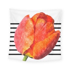 Tulip Watercolor Red And Black Stripes Square Tapestry (small) by picsaspassion