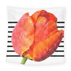 Tulip Watercolor Red And Black Stripes Square Tapestry (large)