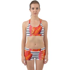 Tulip Watercolor Red And Black Stripes Back Web Gym Set by picsaspassion