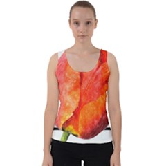 Tulip Watercolor Red And Black Stripes Velvet Tank Top by picsaspassion