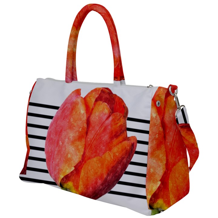 Tulip watercolor Red and black stripes Duffel Travel Bag