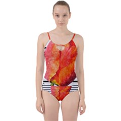 Tulip Watercolor Red And Black Stripes Cut Out Top Tankini Set by picsaspassion