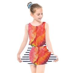 Tulip Watercolor Red And Black Stripes Kids  Skater Dress Swimsuit by picsaspassion