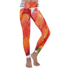 Tulip Watercolor Red And Black Stripes Kids  Lightweight Velour Classic Yoga Leggings by picsaspassion