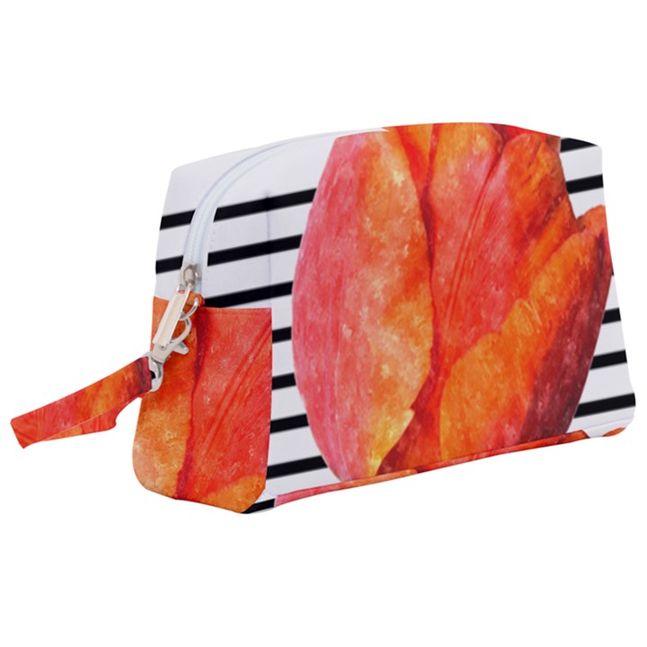 Tulip watercolor Red and black stripes Wristlet Pouch Bag (Large)