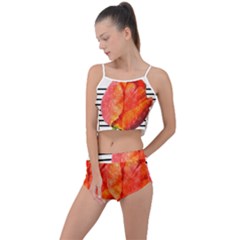 Tulip Watercolor Red And Black Stripes Summer Cropped Co-ord Set