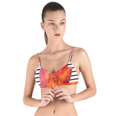 Tulip Watercolor Red And Black Stripes Tie Up Cut Bikini Top