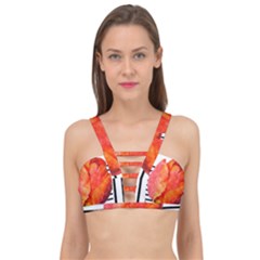 Tulip Watercolor Red And Black Stripes Cage Up Bikini Top