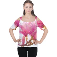 Magnolia Roze aquarel watercolor Cutout Shoulder Tee