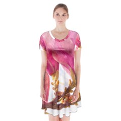 Magnolia Roze aquarel watercolor Short Sleeve V-neck Flare Dress