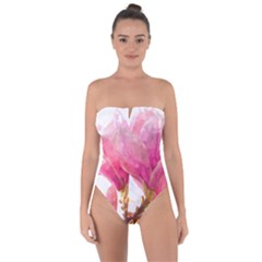 Magnolia Roze Aquarel Watercolor Tie Back One Piece Swimsuit by picsaspassion