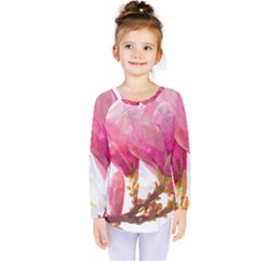 Magnolia Roze aquarel watercolor Kids  Long Sleeve Tee