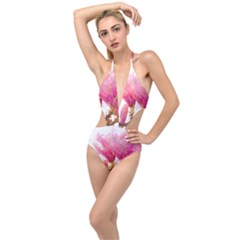 Magnolia Roze aquarel watercolor Plunging Cut Out Swimsuit