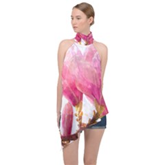 Magnolia Roze Aquarel Watercolor Halter Asymmetric Satin Top by picsaspassion