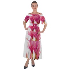 Magnolia Roze Aquarel Watercolor Shoulder Straps Boho Maxi Dress 