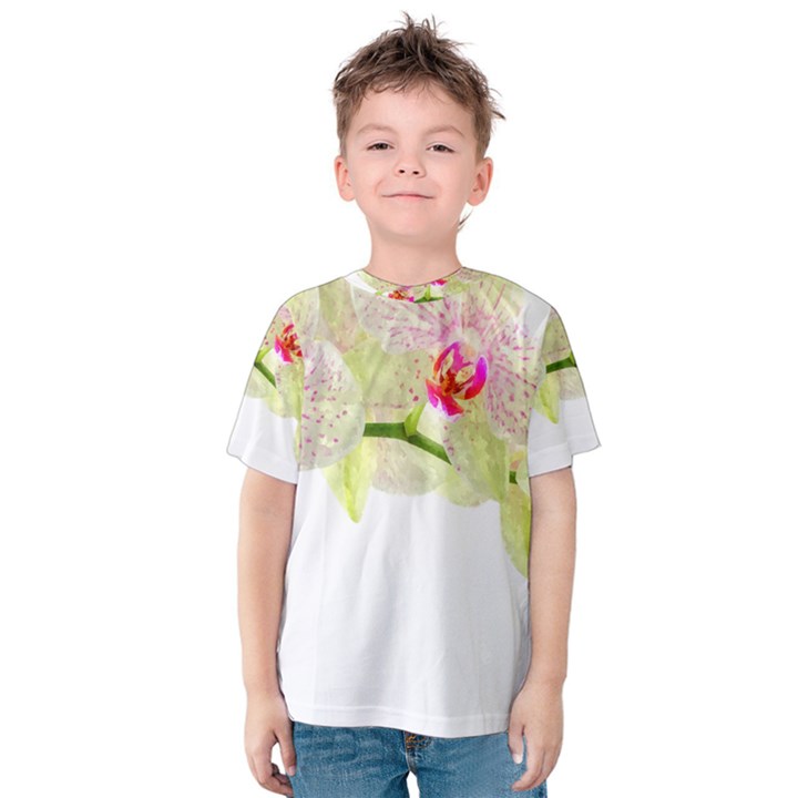 Phalenopsis orchid white lilac watercolor aquarel Kids  Cotton Tee